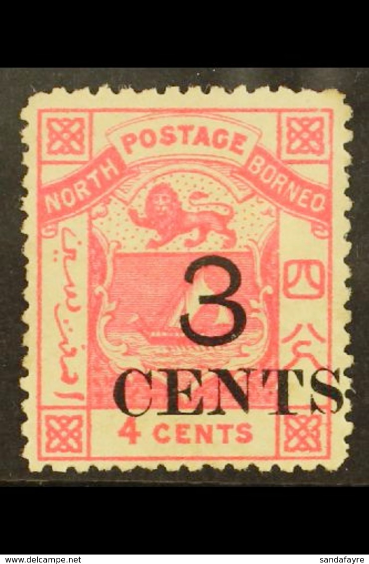 1886 3c On 4c Pink Perf 14, SG 18 Mint With Large Part Gum.  For More Images, Please Visit Http://www.sandafayre.com/ite - Borneo Del Nord (...-1963)