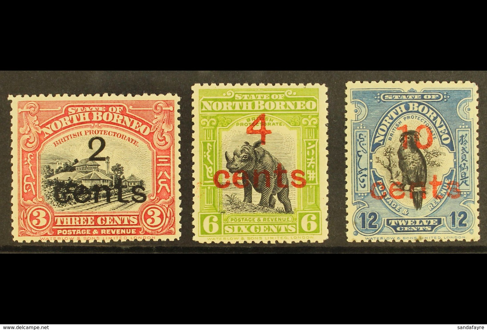 1916 Surcharges Set, SG 186/188, Fine Mint. (3) For More Images, Please Visit Http://www.sandafayre.com/itemdetails.aspx - Noord Borneo (...-1963)