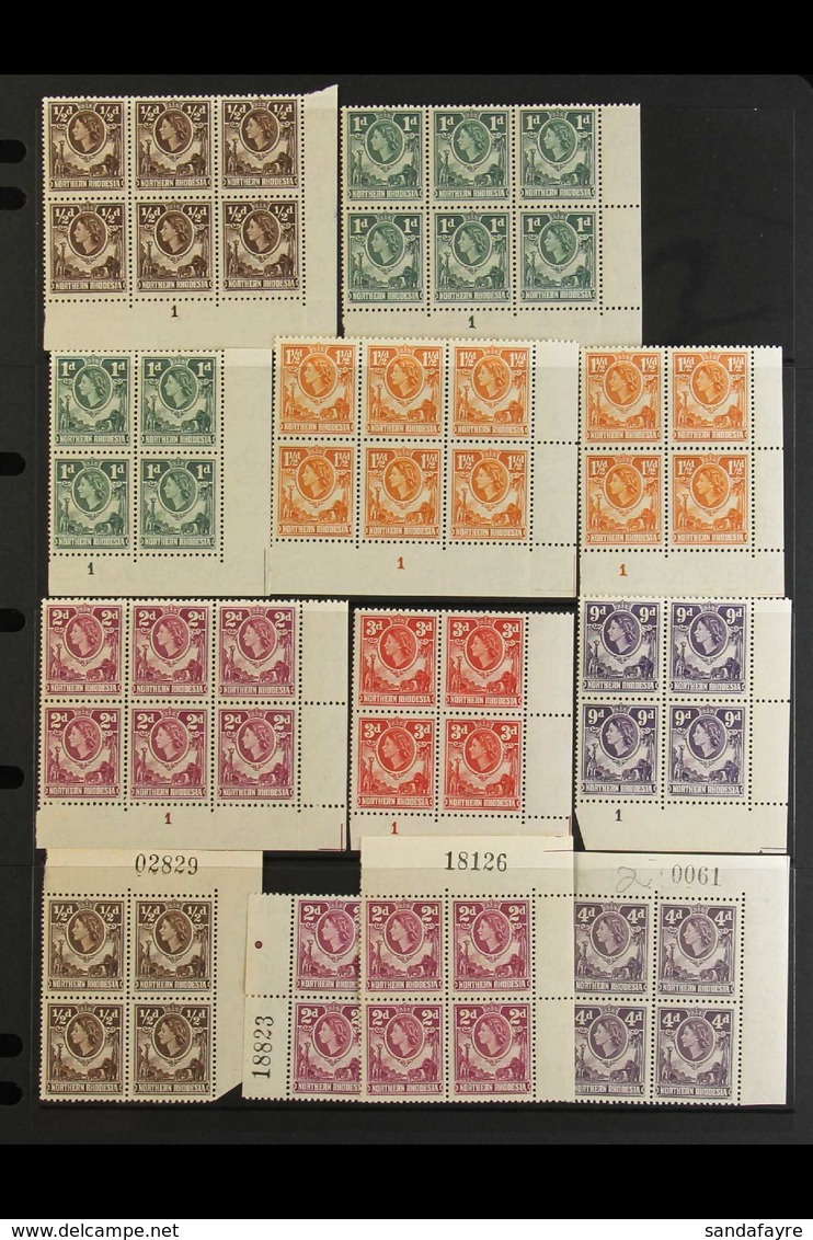 1953 QEII DEFINITIVE MULTIPLES. An Attractive Selection Of Cylinder, Imprint Or Sheet Number Blocks, Values To 9d, Mostl - Noord-Rhodesië (...-1963)