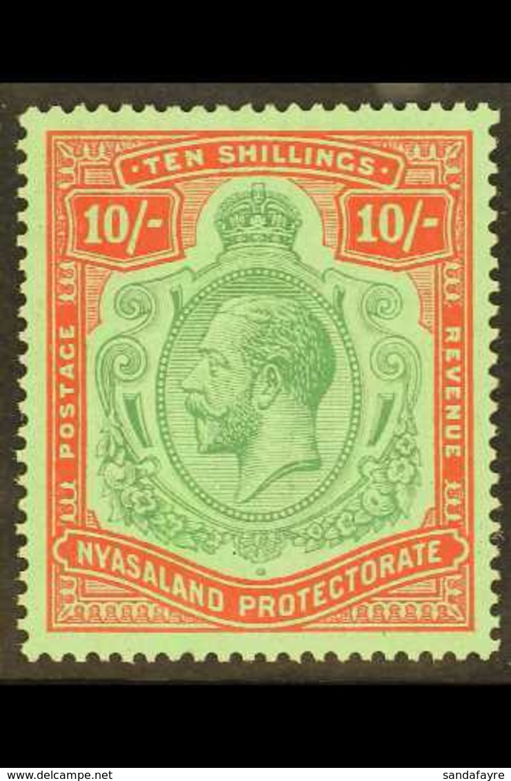 1913-21 10s Green And Deep Scarlet / Green, Wmk Mult Crown CA, SG 96e, Never Hinged Mint. For More Images, Please Visit  - Nyassaland (1907-1953)