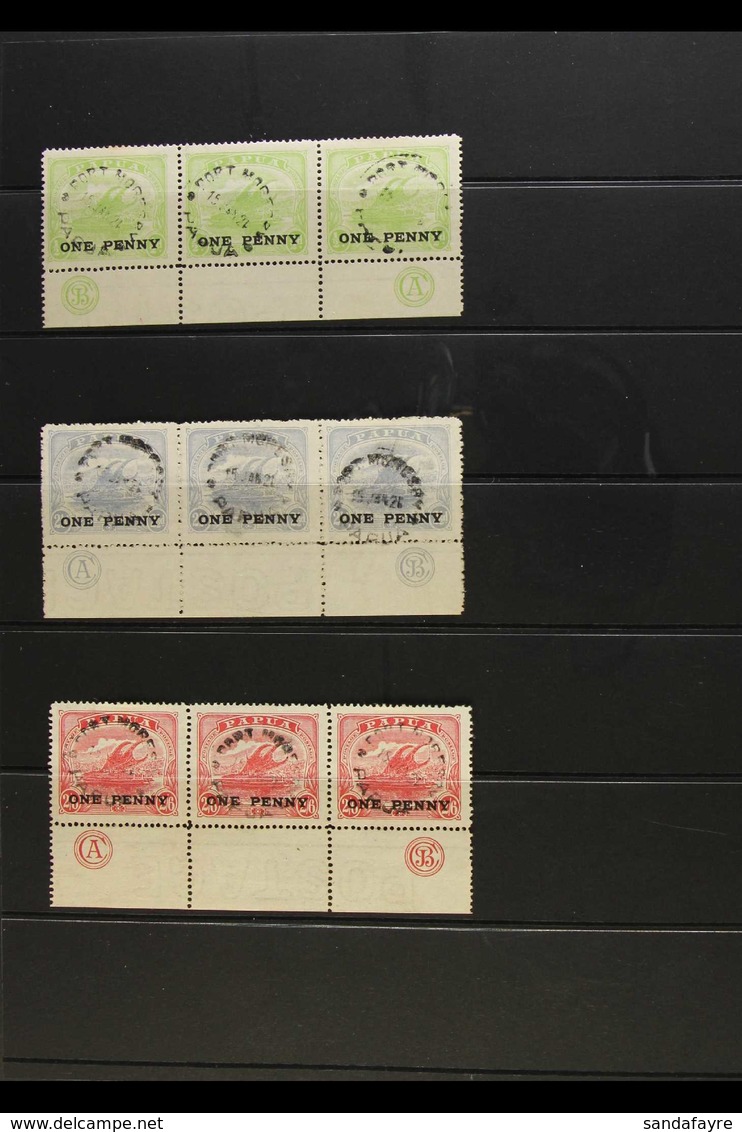 1917 1d On ½d, 2½d And On 2s6d, SG 106, 108, 111, Each In A Lower Marginal Horizontal Strip Of Three Showing "CA" And "J - Papouasie-Nouvelle-Guinée