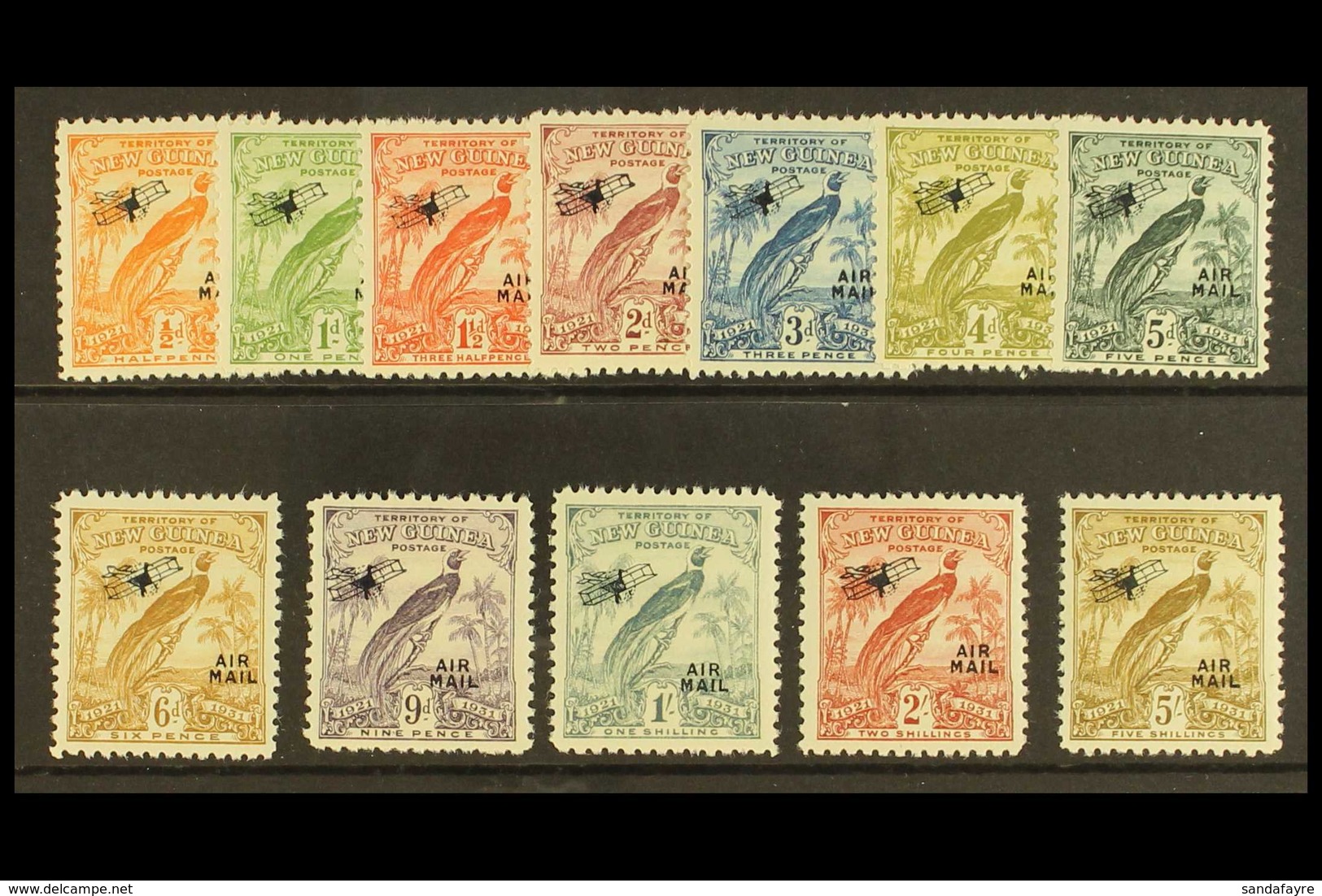 1931 10th Anniv Air Mail Opts (with Dates) Set Complete To 5s, SG 163/174, Very Fine Mint. (12 Stamps) For More Images,  - Papua Nuova Guinea