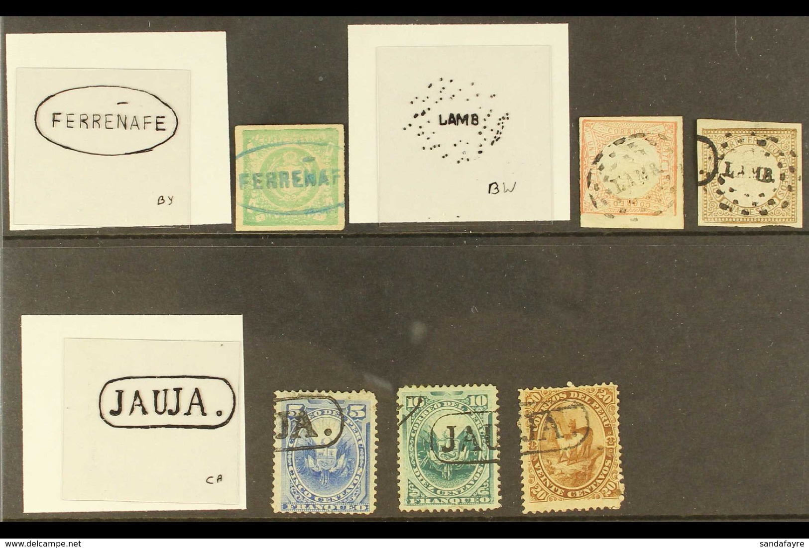 POSTMARKS Ferrenafe, Lamb & Jauja Superb Cancellations On 6 Early Stamps (6 Items) For More Images, Please Visit Http:// - Perù