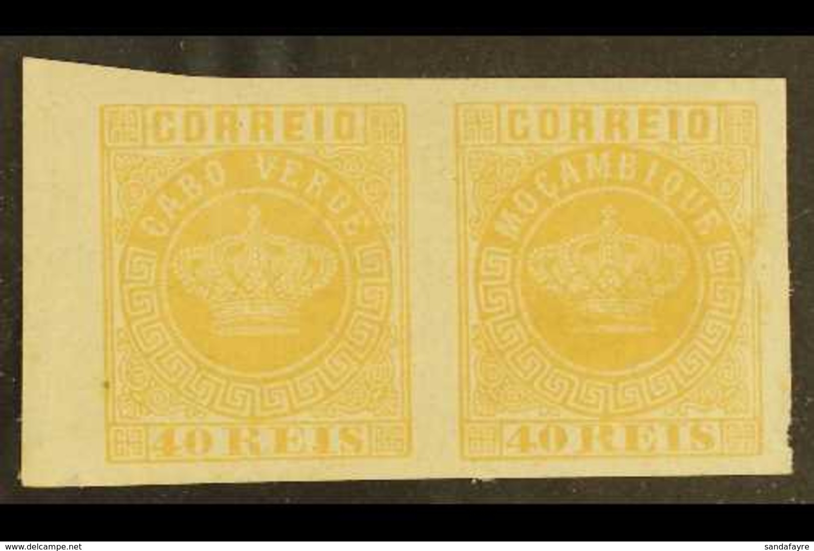 CAPE VERDE ISLANDS 1881-85 40r Orange-yellow Imperf Horizontal Pair (1885 Reprint) Mint, The Stamp At Right Inscribed "M - Altri & Non Classificati