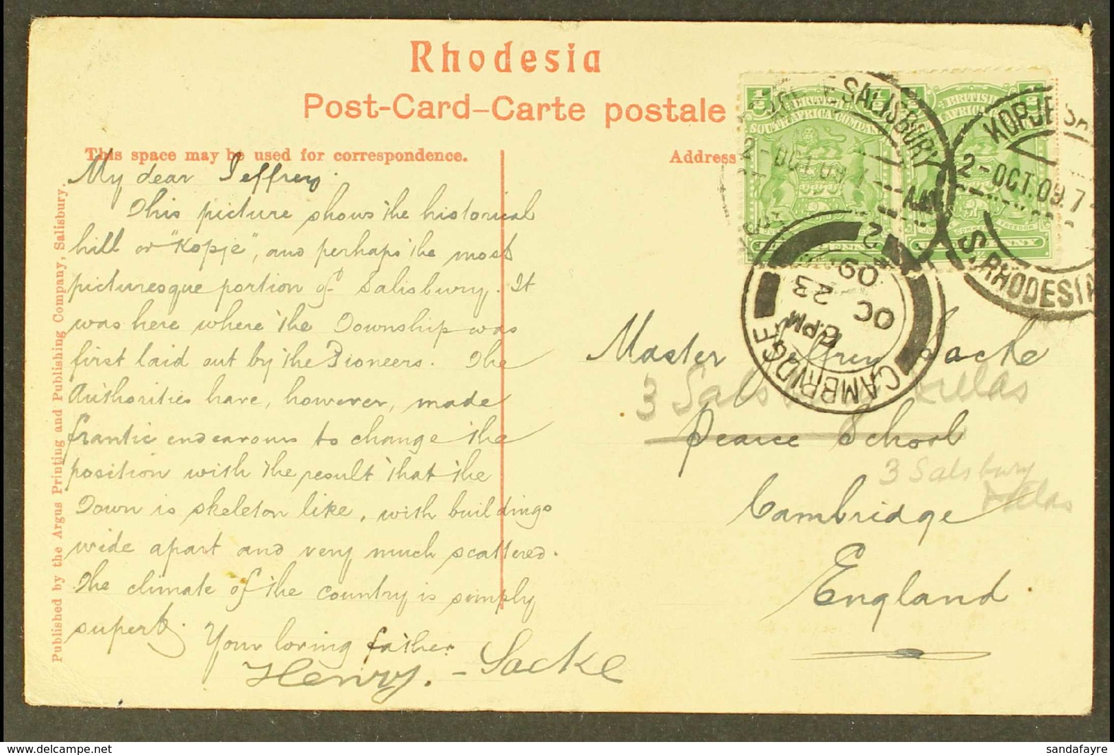 1909 Group Of 3 Postcards Sent To England On 23 October, All With The 1d Rate, One With A Pair Of The 1904 ½d Yell- Gree - Andere & Zonder Classificatie