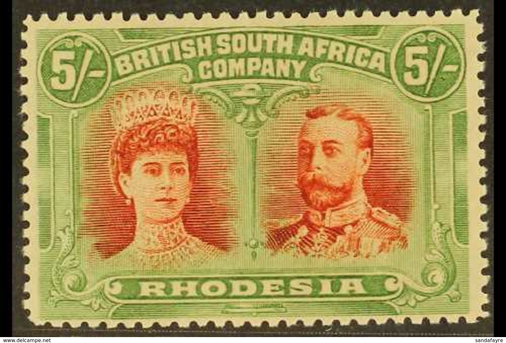 1910-13 5s Vermilion And Deep Green Perf 14 Double Head, SG 159, Very Fine Mint. For More Images, Please Visit Http://ww - Other & Unclassified