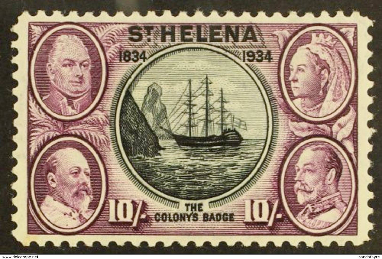 1934 10s Black & Purple Centenary, SG 123, Superb Mint, Very Fresh. For More Images, Please Visit Http://www.sandafayre. - Saint Helena Island