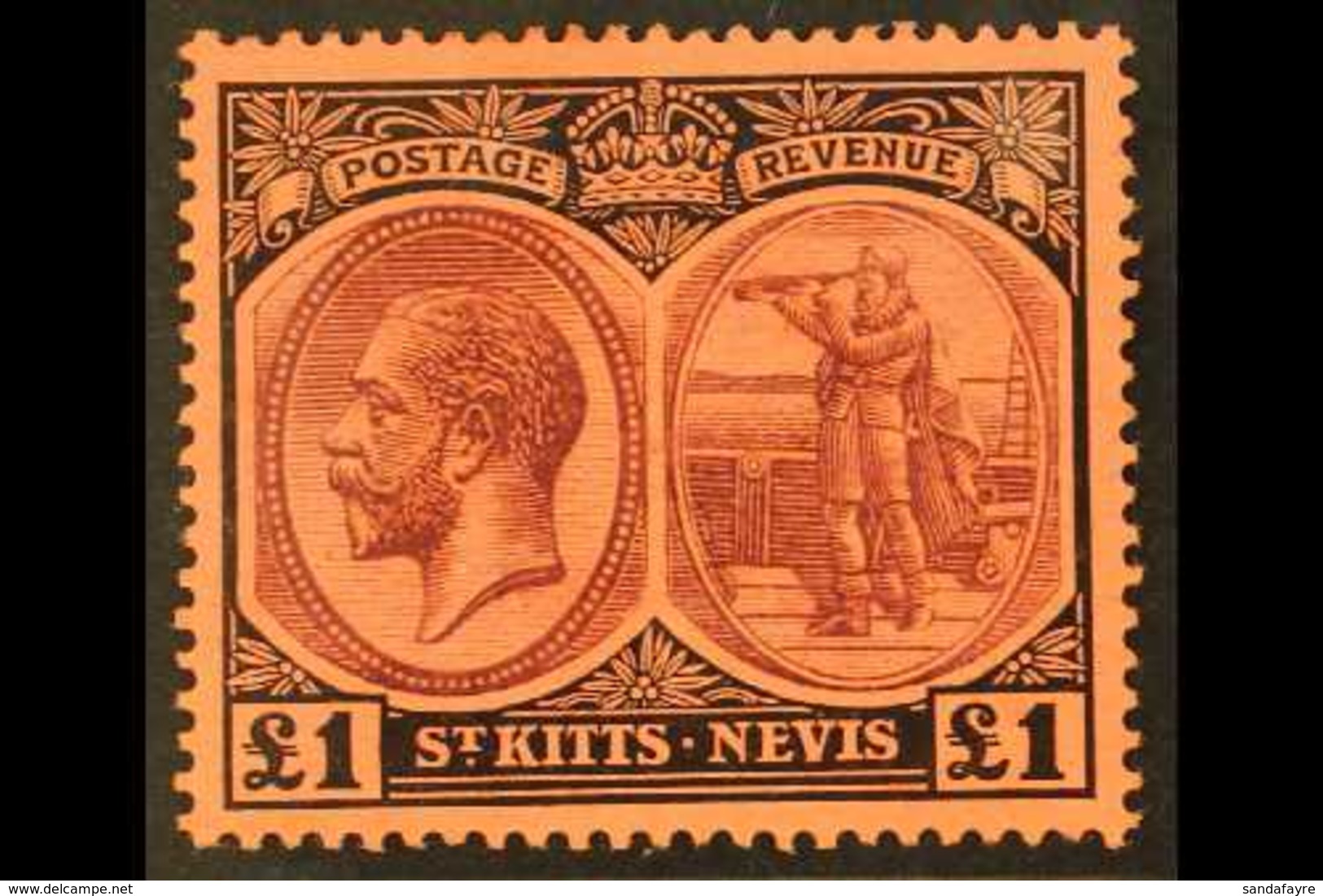 1920-22 £1 Purple And Black On Red, SG 36, Very Fine Mint.  For More Images, Please Visit Http://www.sandafayre.com/item - St.Kitts En Nevis ( 1983-...)