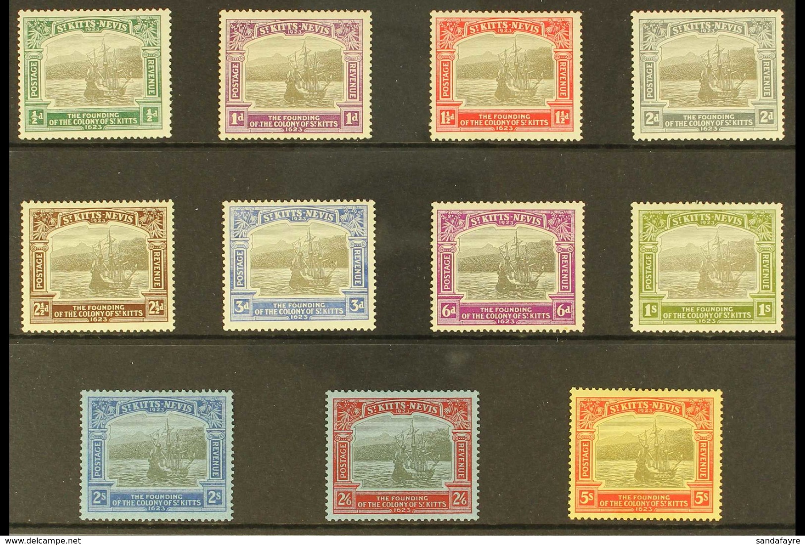 1923 Tercentenary Set To 5s, SG 48/57 & 59, Very Fine Mint, Cat £240 (12 Stamps) For More Images, Please Visit Http://ww - St.Kitts E Nevis ( 1983-...)