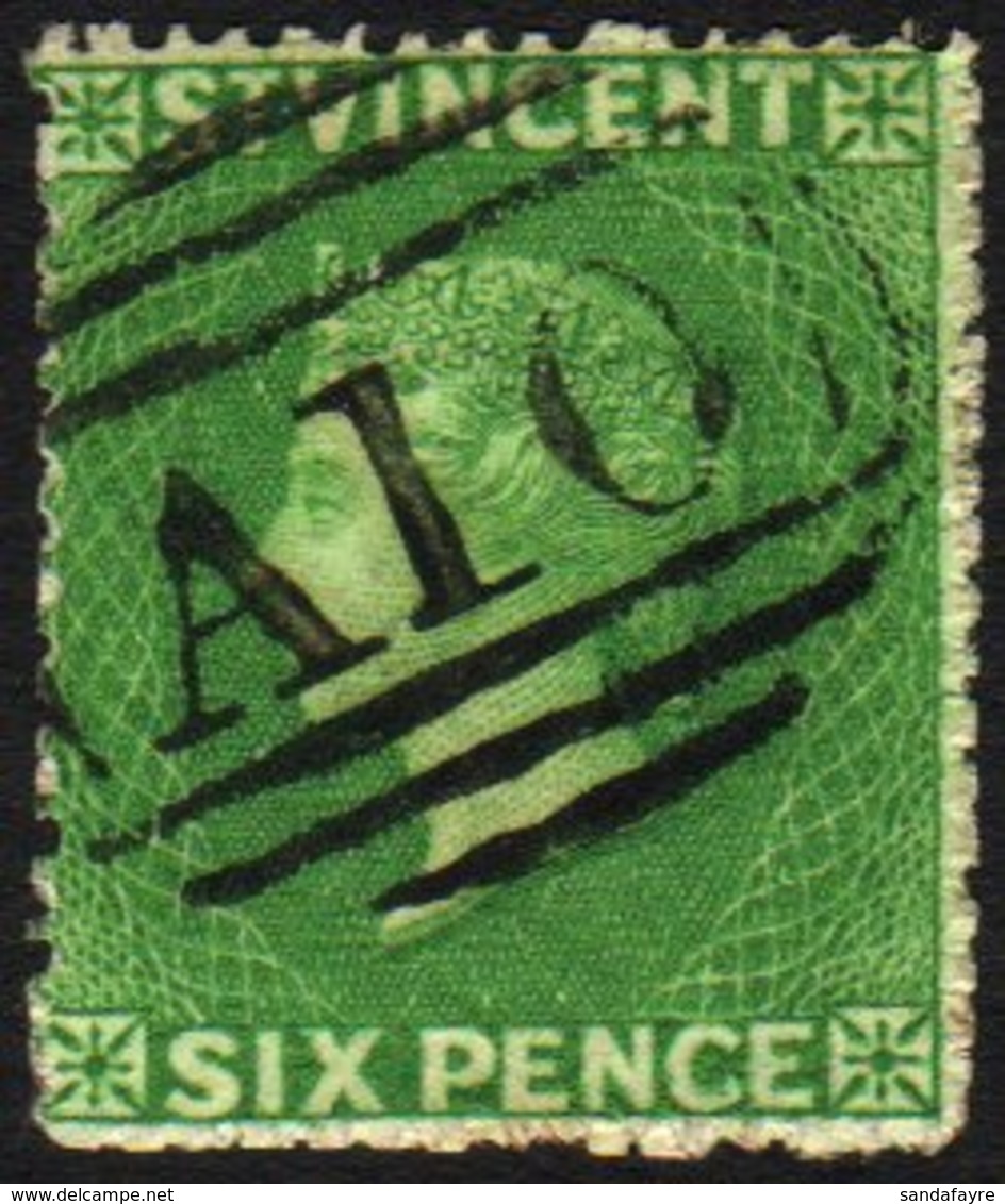 1861 6d Deep Yellow-green, SG 2, Fine Used. Striking Colour For More Images, Please Visit Http://www.sandafayre.com/item - St.Vincent (...-1979)