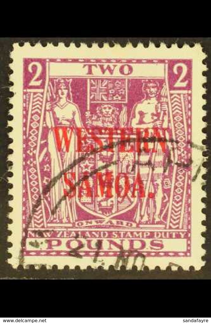 1945 - 1953 £2 Bright Purple Postal Fiscal On Wiggins Teape Paper, SG 212, Very Fine Used. Scarce Stamp. For More Images - Samoa