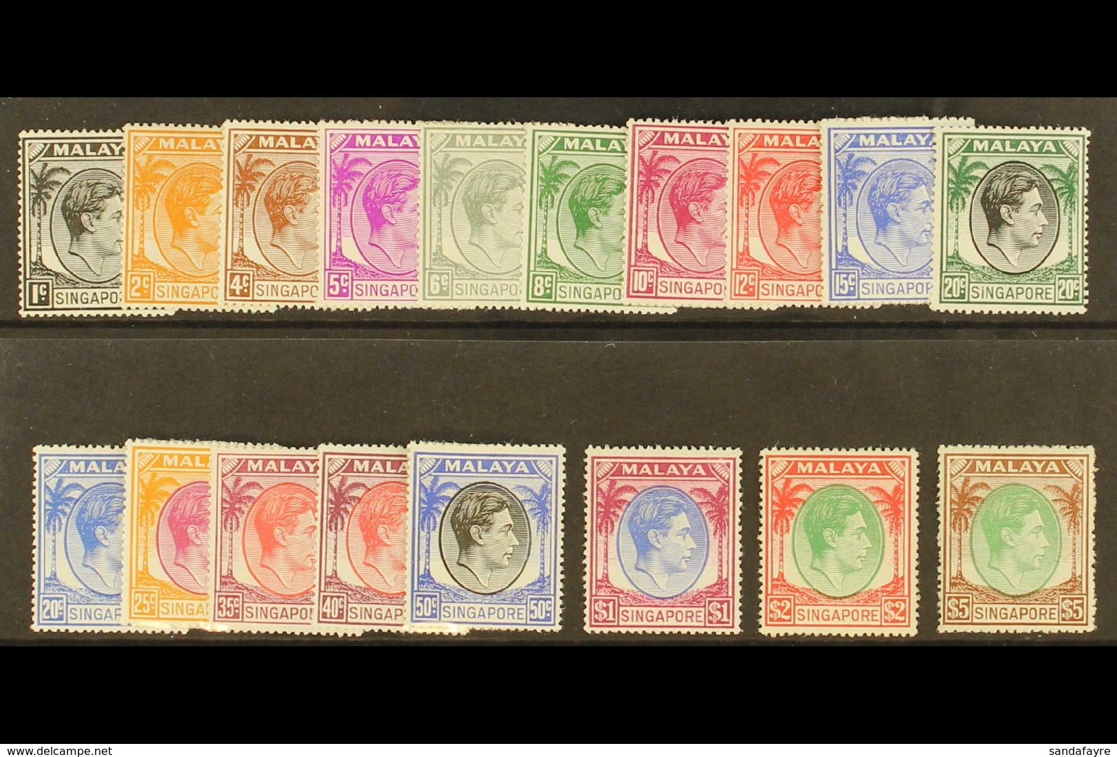 1948-52 King George VI (perf 17½ X 18) Complete Definitive Set, SG 16/30, Fine Mint. (18 Stamps) For More Images, Please - Singapore (...-1959)