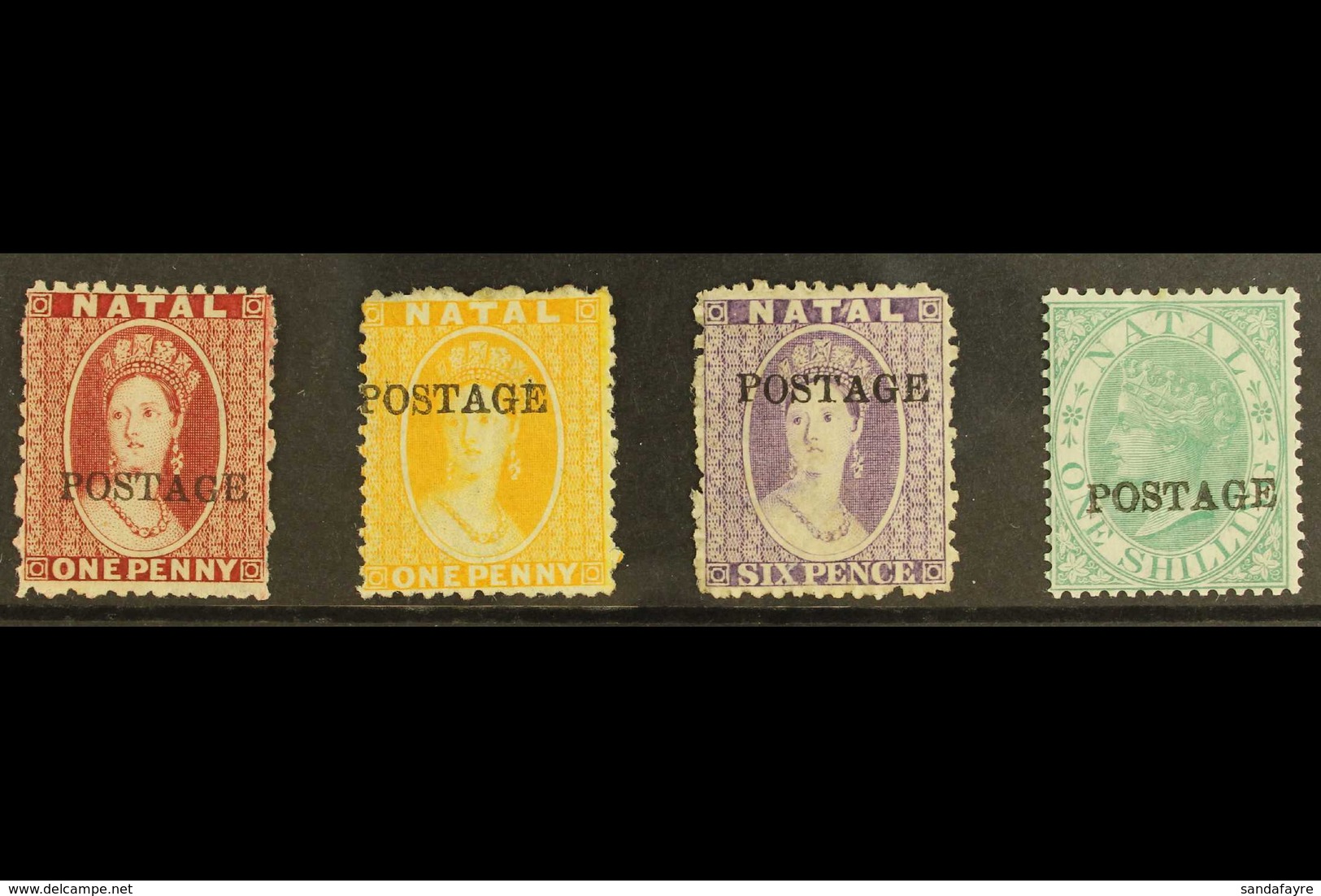 NATAL 1875-76 1d Rose, 1d Yellow, 6d Violet, And 1s Green With "POSTAGE" Overprints (14½mm Without Stop), SG 81/84, Fine - Ohne Zuordnung