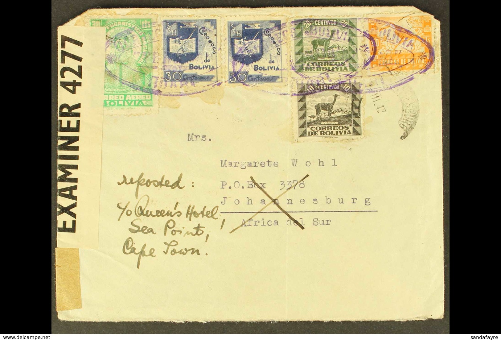 1942/43 INWARD FROM BOLIVIA. A Group Of 4 Covers Sent To Johannesburg  With Attractive Frankings And An Array Of Censors - Zonder Classificatie