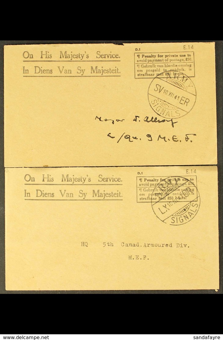 ARMY SIGNALS 1941 & 1943 Bilingual O.H.M.S. Covers, Both Addressed To Middle East Forces, Each With A Superb "ARMY SIGNA - Unclassified