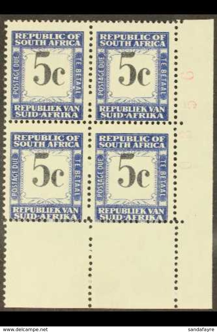 POSTAGE DUES 1961-9 5c Black & Grey-blue, Wmk Coat Of Arms, Sheet Number, Corner Block Of Four With VALUE SHIFTED UPWARD - Zonder Classificatie