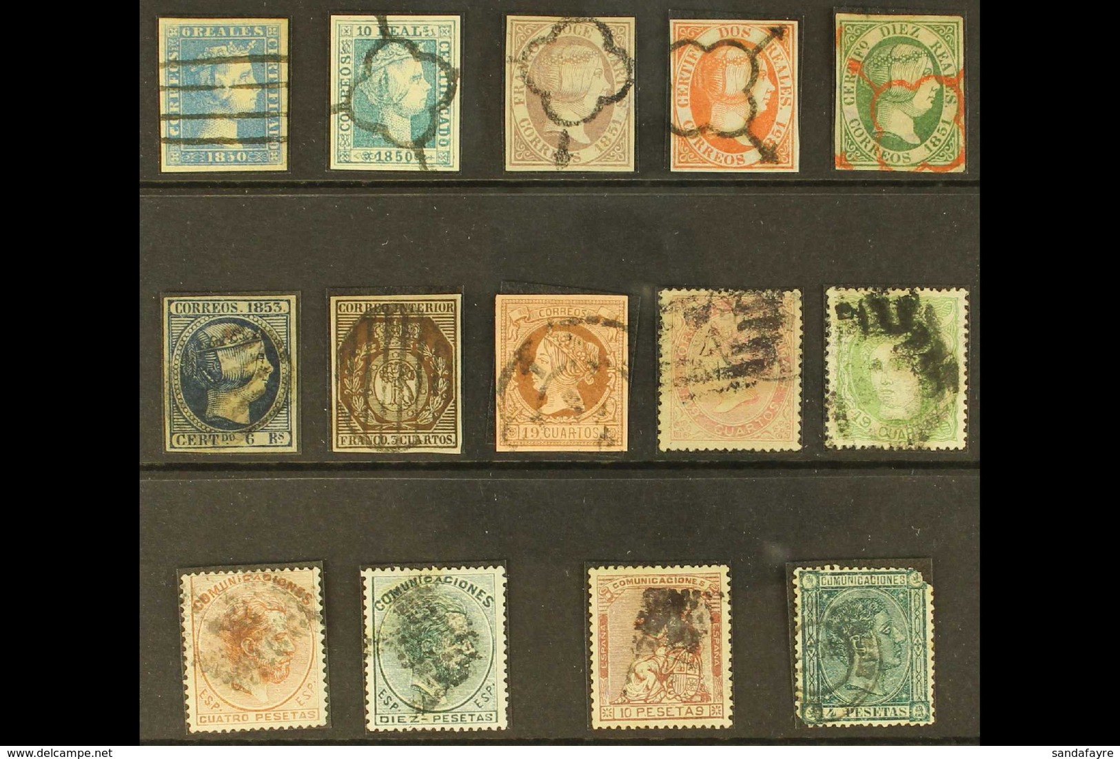 1850 - 1875 SPERATI FORGERIES GROUP. A Group Of Early Spanish Stamps Forged By Sperati With His Handstamp On The Reverse - Sonstige & Ohne Zuordnung