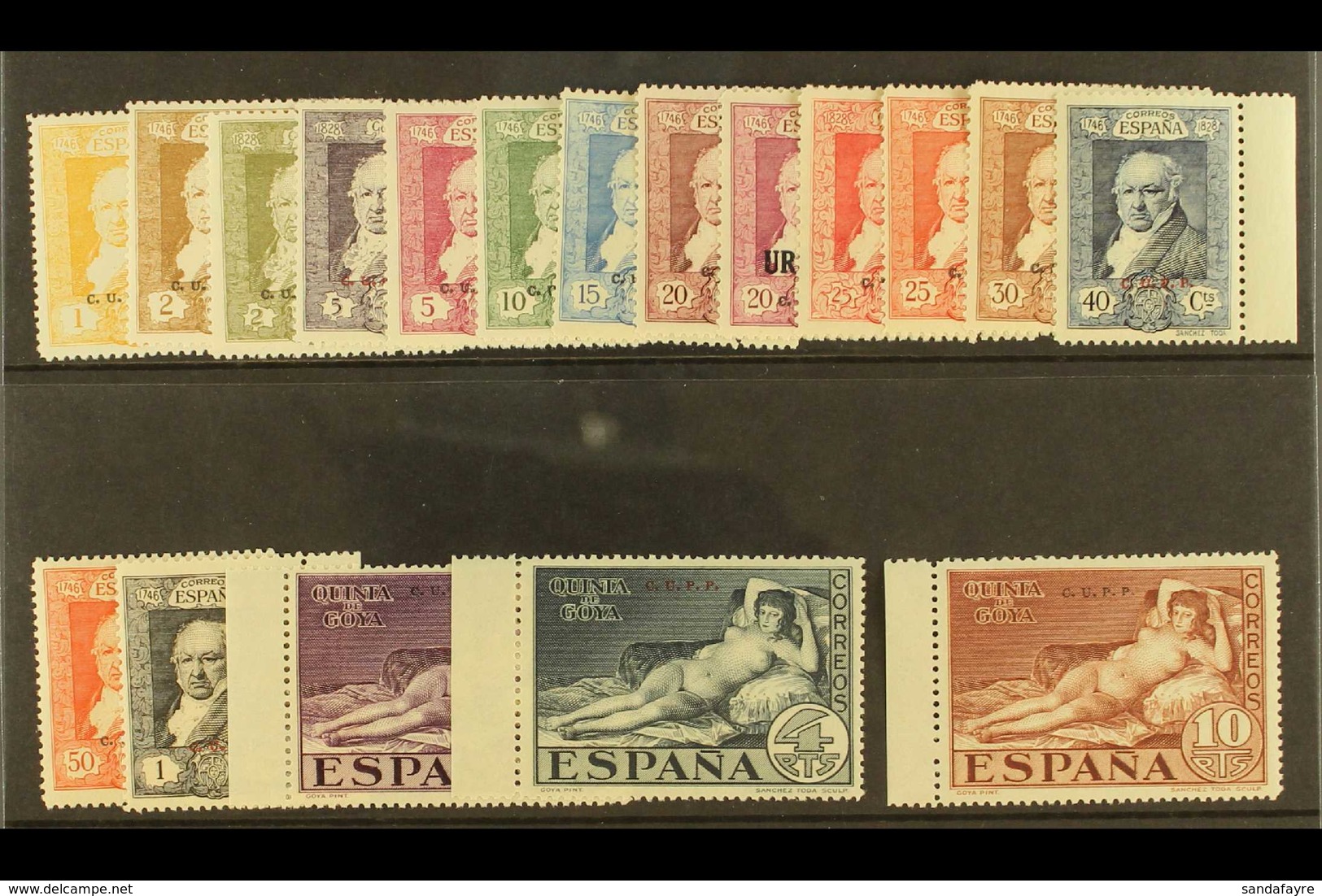 1930 Goya Centenary Complete Postage And Express Set Overprinted "C.U.P.P.", Edifil 499H/516H, Never Hinged Mint Margina - Altri & Non Classificati