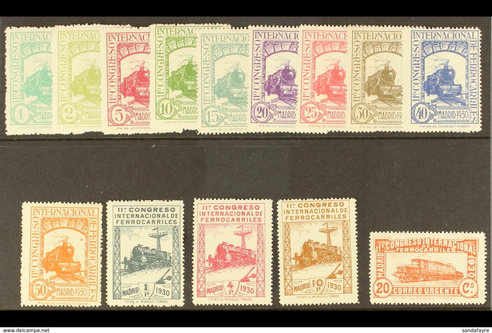 1930 Railway Congress Complete Postage Set And Express Stamp All With "A000,000" (SPECIMEN) Control Figures on Back, Edi - Andere & Zonder Classificatie