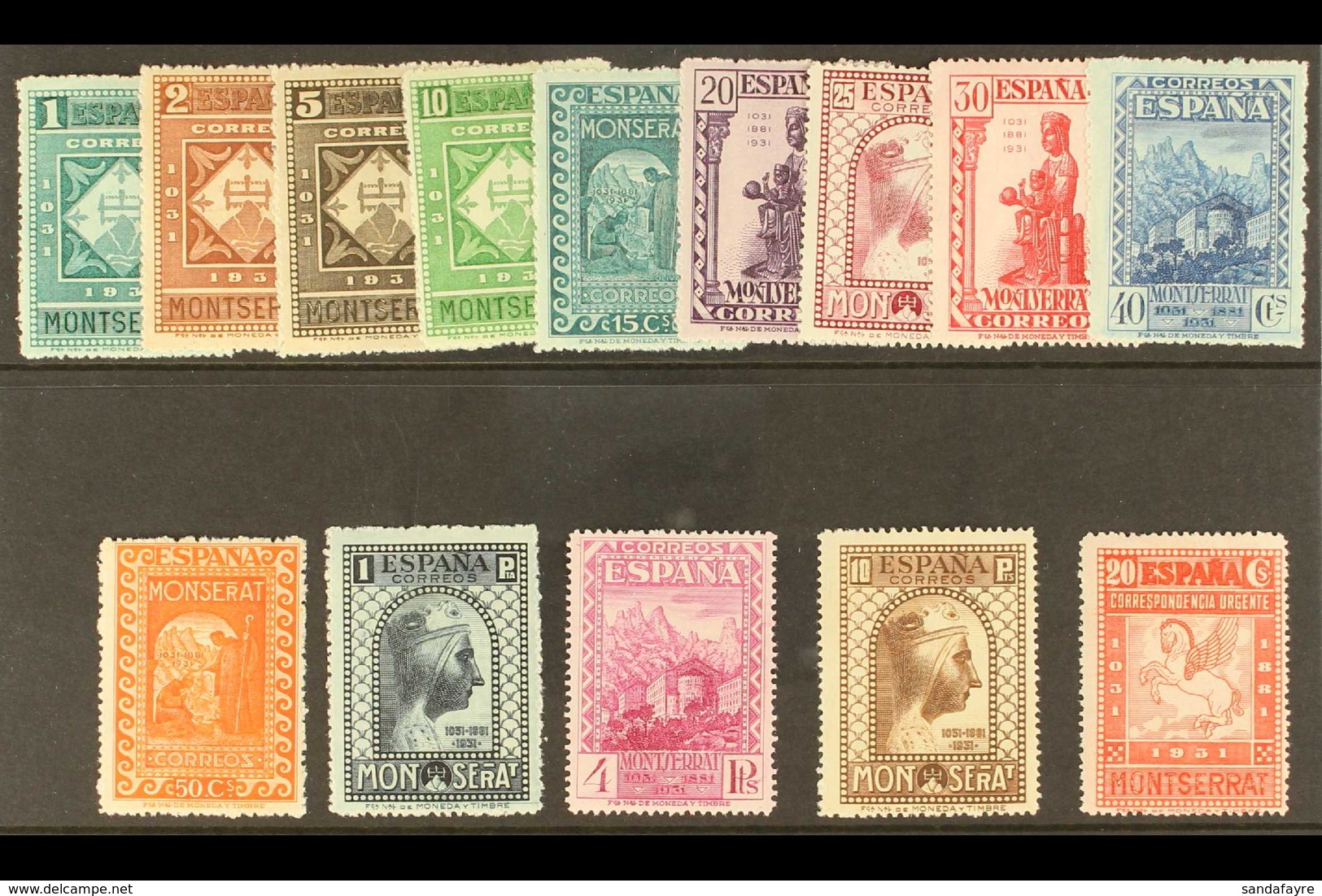 1931 Montserrat Monastery Perf 14 Special Printing complete Postage Set And Express Stamp With "A000,000" (SPECIMEN) Con - Andere & Zonder Classificatie