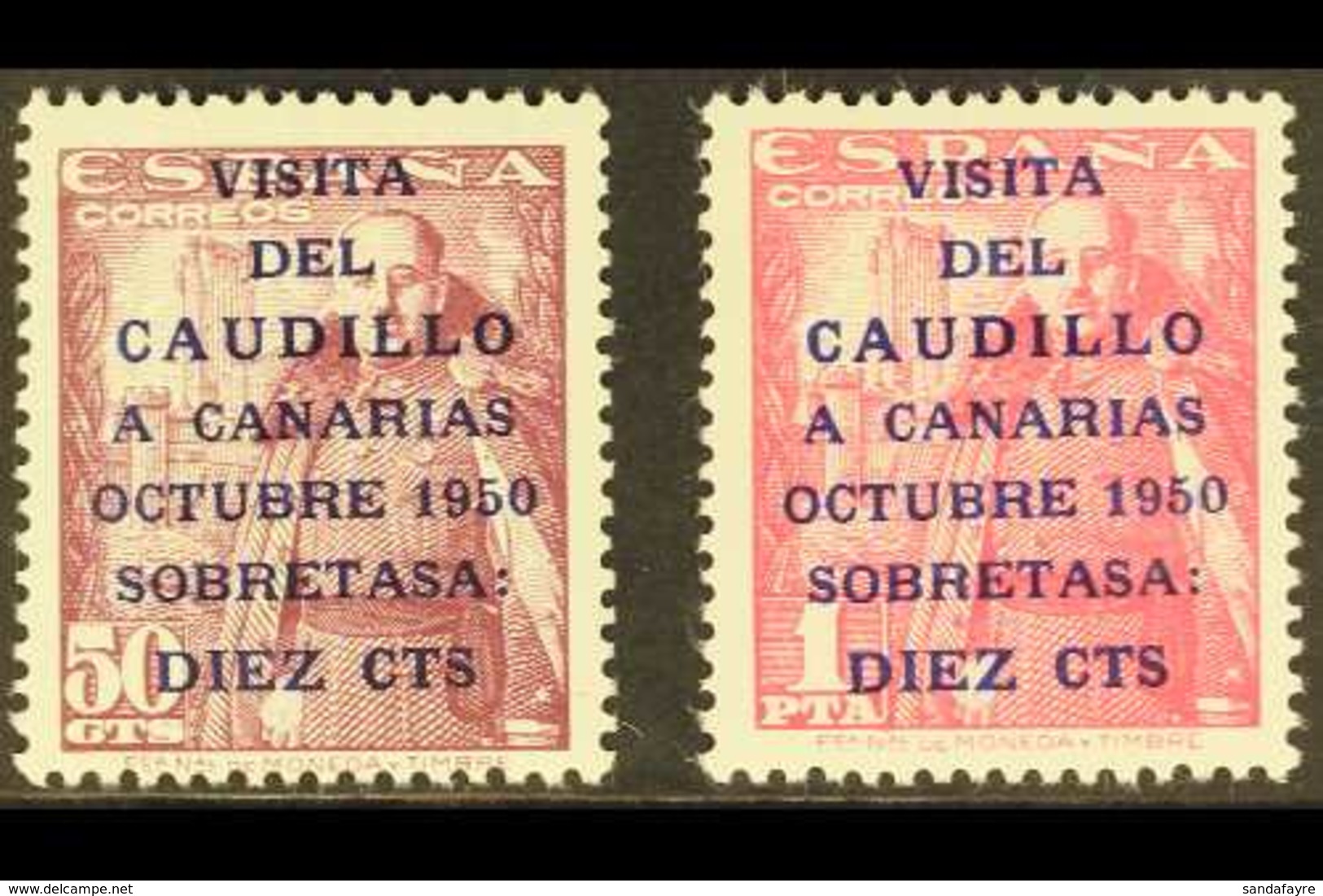 1951 General Franco's Canary Island Visit Overprints With "Caudillo" 16½mm Long (SG 1149A/50A, Michel 985/86, Edifil 108 - Andere & Zonder Classificatie