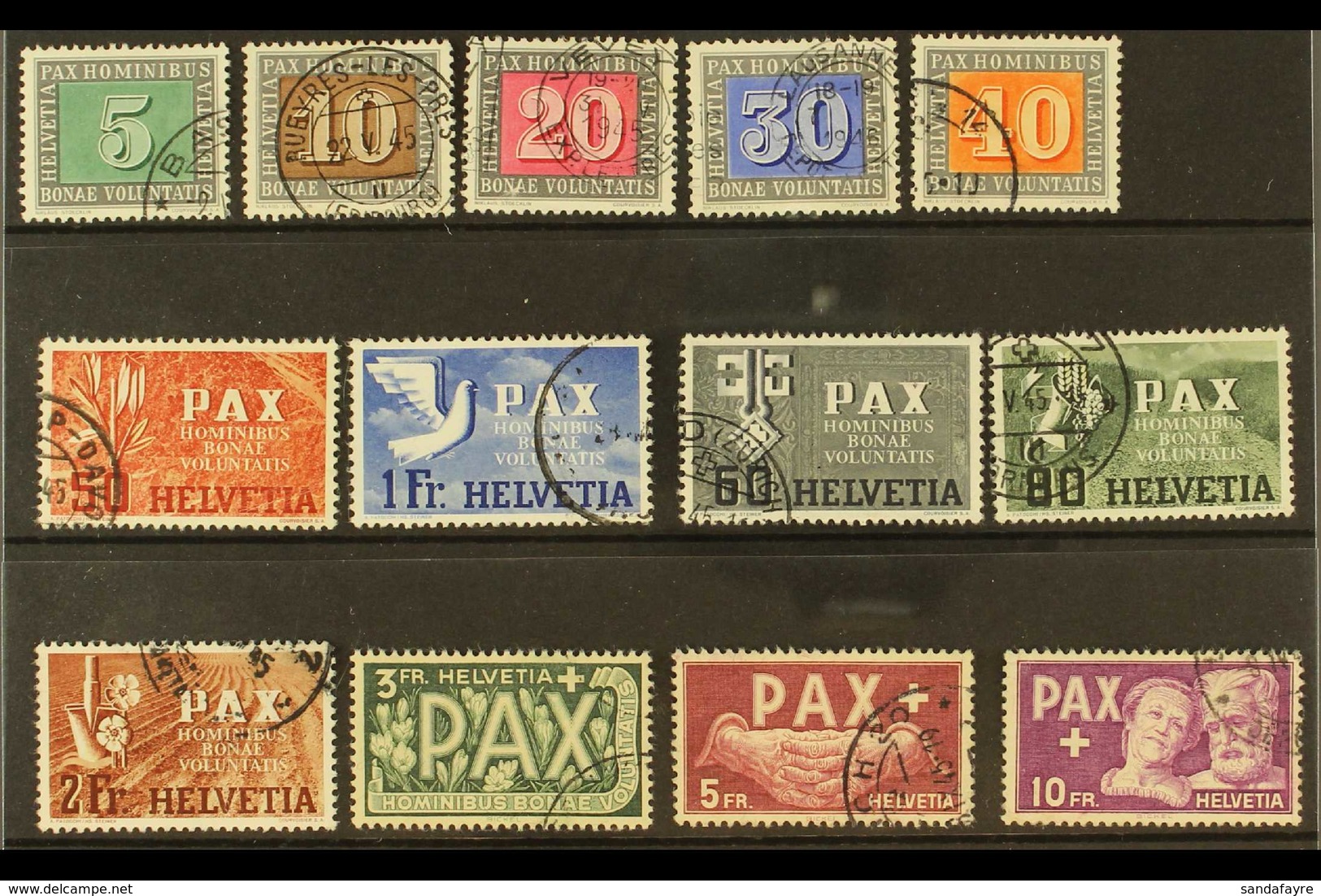 1945 'Pax' Peace Complete Set (Michel 447/59, SG 447/59), Fine Cds Used, 10f With Minor Repaired Tear, Fresh, Cat £1,200 - Andere & Zonder Classificatie