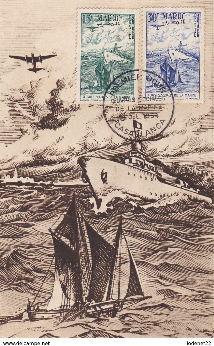 MAROC  Carte Maximum  Oeuvres Sociales De La Marine  Oct. 1954 - Lettres & Documents