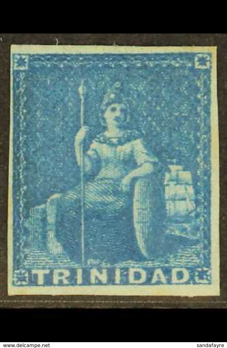 1851 (1d) Deep Blue On Blued Paper Britannia, SG 4, Mint Lightly Hinged With 4 Margins & Lovely Fresh Appearance. For Mo - Trindad & Tobago (...-1961)