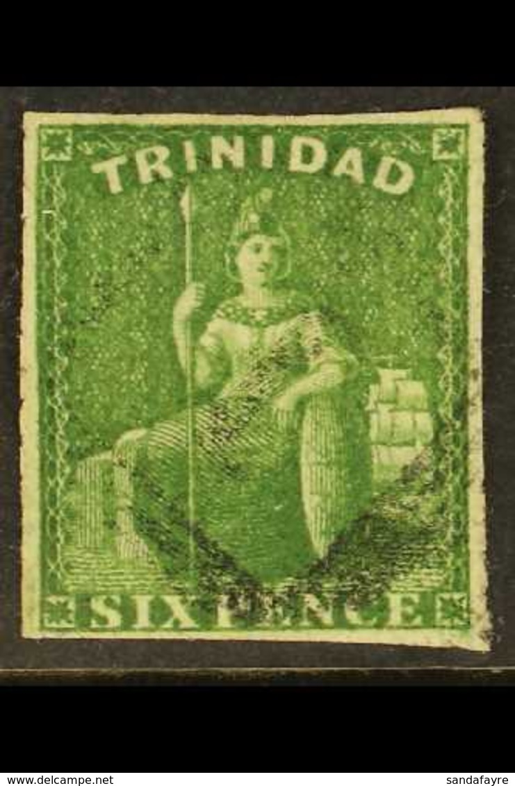 1859 6d Yellow- Green Pin-perf 12½, SG 35, Very Fine Used, Pin-perfs On Both Vertical Sides And Trimmed (probably At The - Trindad & Tobago (...-1961)