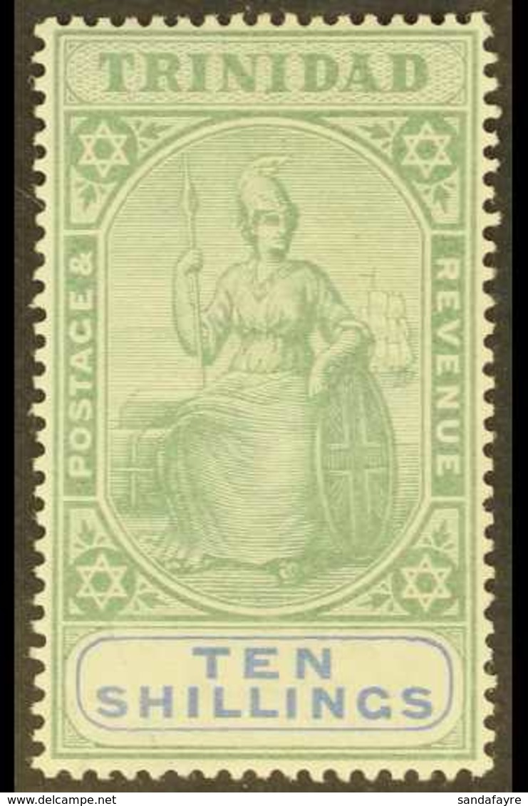 1896 10s Green And Ultramarine "Britannia", SG 123, Very Fine Mint. Lovely! For More Images, Please Visit Http://www.san - Trinidad En Tobago (...-1961)