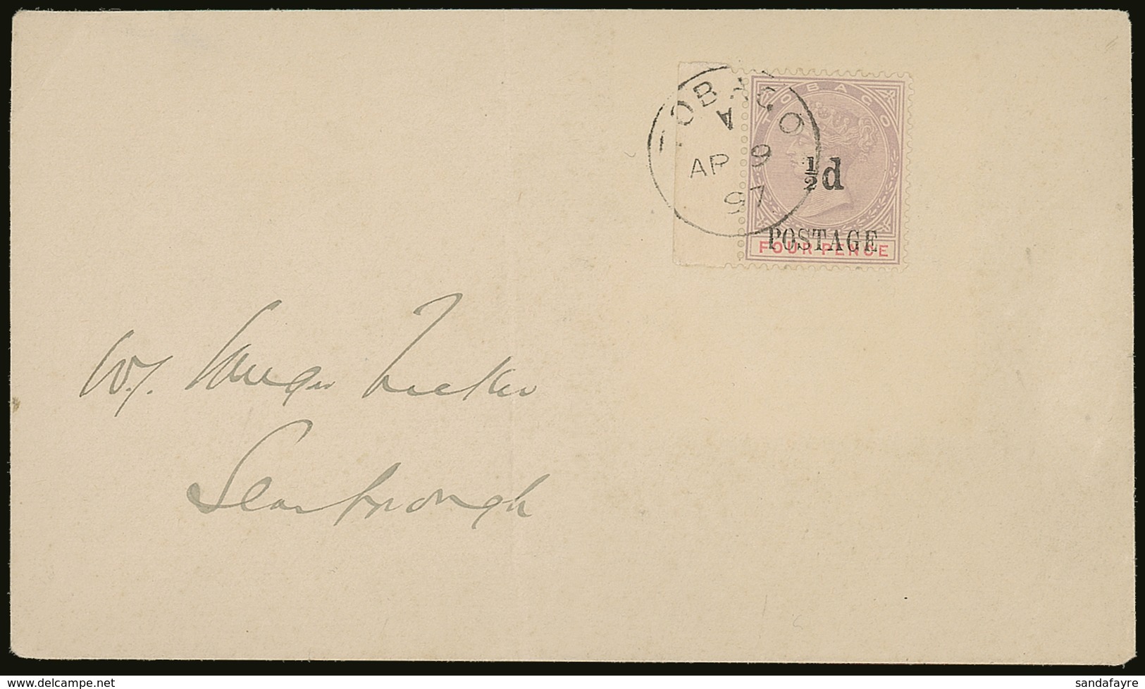 1897 ½d On 4d Lilac And Carmine, SG 33, Tied By Crisp Tobago Cds To Local Scarborough Cover With Inverted  "A" Code Cds. - Trindad & Tobago (...-1961)