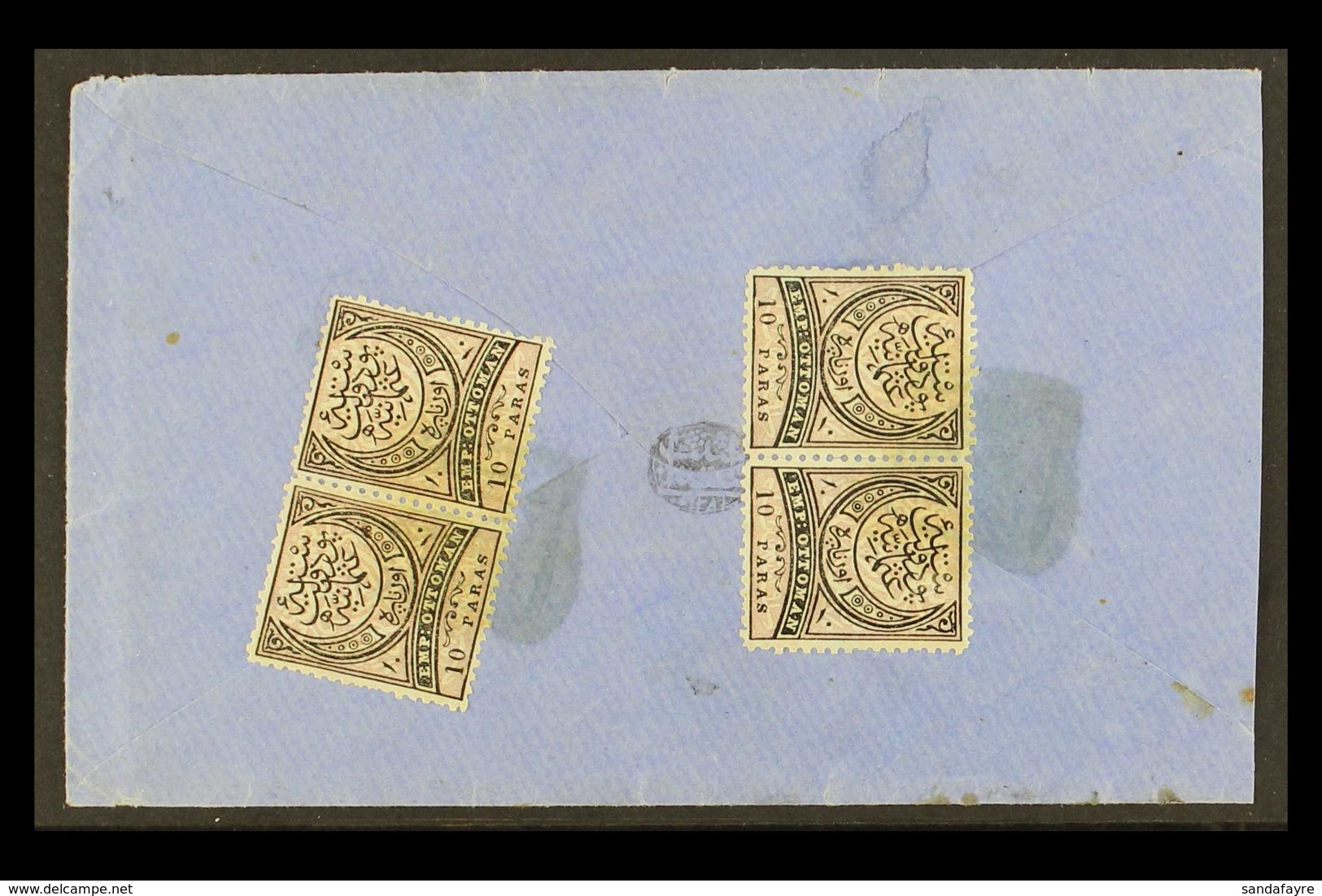 1876 "OTTOMANS" COVER 10pa Black & Mauve (SG 82) X2 Pairs On Cover Addressed In Arabic, Tied By Indistinct Square Seal P - Andere & Zonder Classificatie