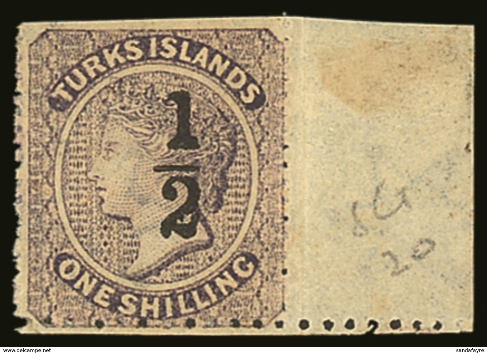 1881 "½" On 1s Lilac, Setting 10, Type 10, SG 20 Fine Marginal Mint (scissor Trimmed At Top). BPA Cert. For More Images, - Turks E Caicos