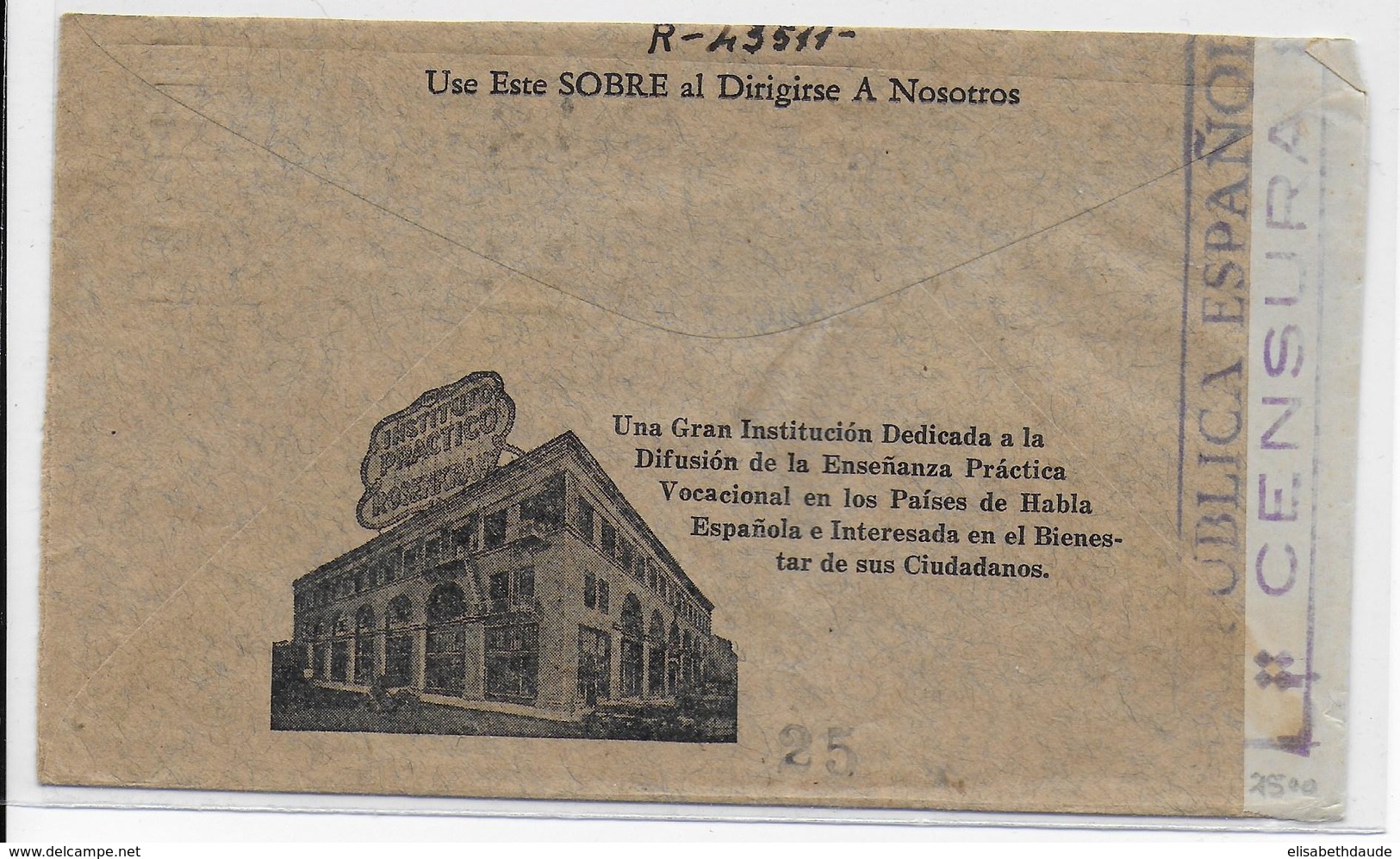 1938 - LETTRE PUB DECOREE (VOIR DOS) Avec CENSURE REPUBLICAINE De BARCELONA => LOS ANGELES (USA) - Brieven En Documenten