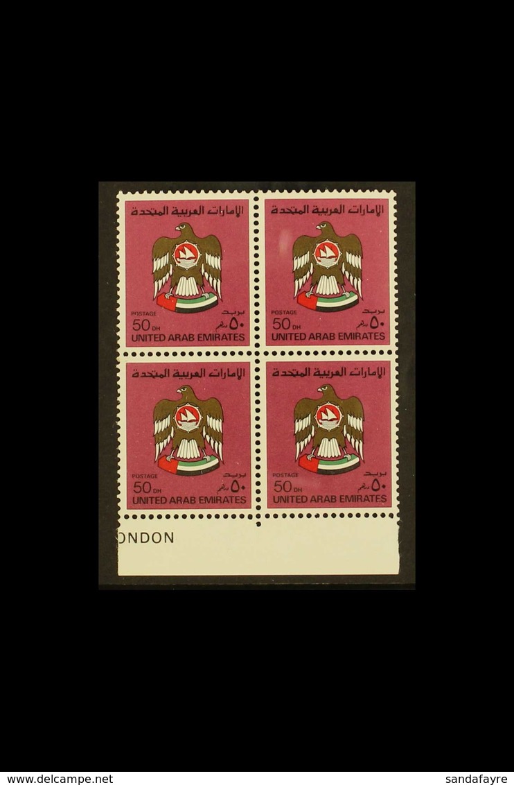1986 50d Deep Claret, SG 151a, Never Hinged Mint Marginal Block Of 4. Lovely Item. (4 Stamps) For More Images, Please Vi - Autres & Non Classés