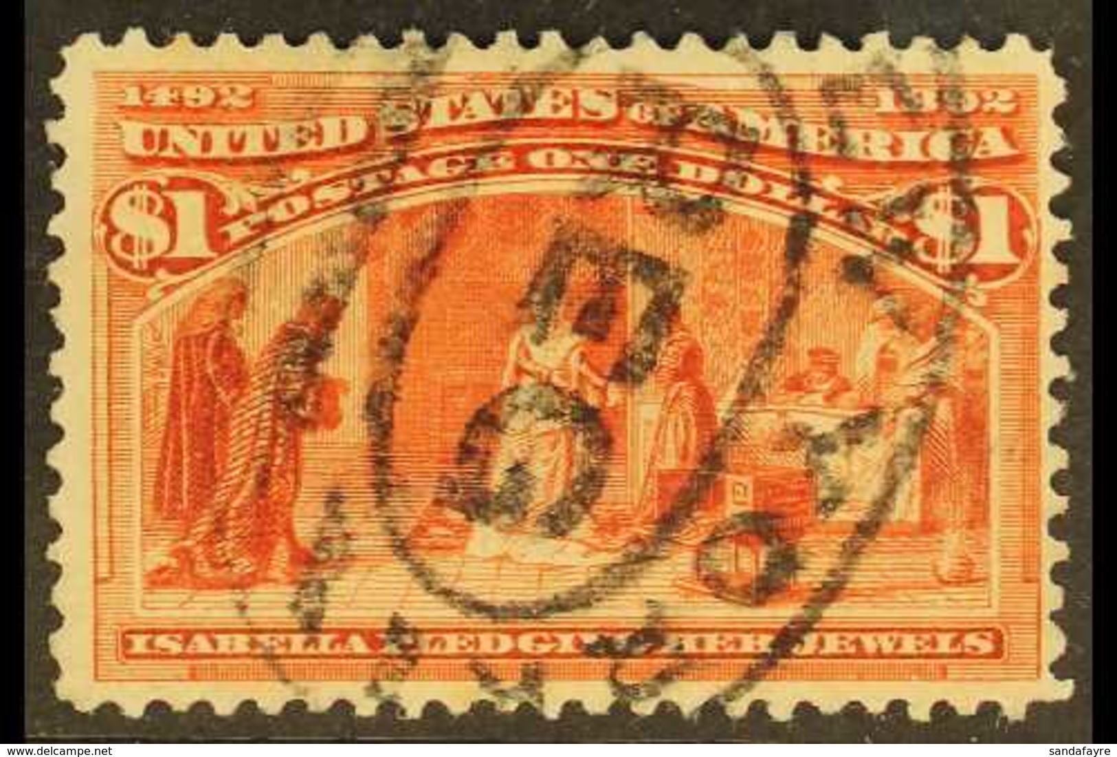 1893 $1 Salmon, Queen Isabella Pledging Her Jewels, Sc 241, Superb Used With Neat Registration Cancel. For More Images,  - Altri & Non Classificati