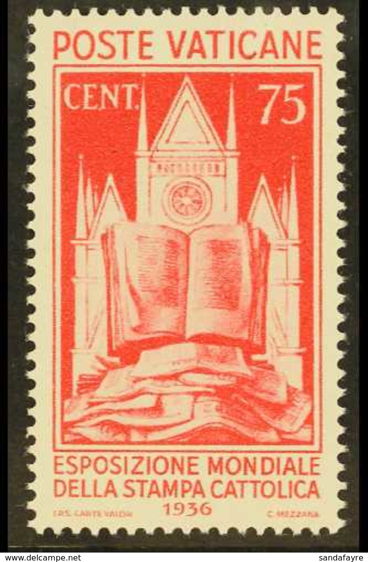 1936 75c Carmine "Catholic Exhibition", Sass 51, SG 51, Never Hinged Mint. For More Images, Please Visit Http://www.sand - Altri & Non Classificati