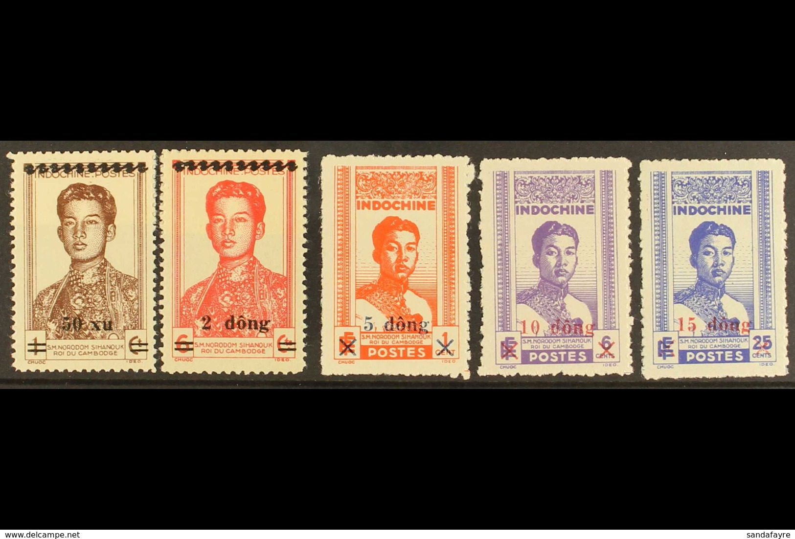DEMOCRATIC REPUBLIC 1945-6 New Value Surcharges Set Complete, SG 43/7, Very Fine Mint. (5 Stamps) For More Images, Pleas - Vietnam