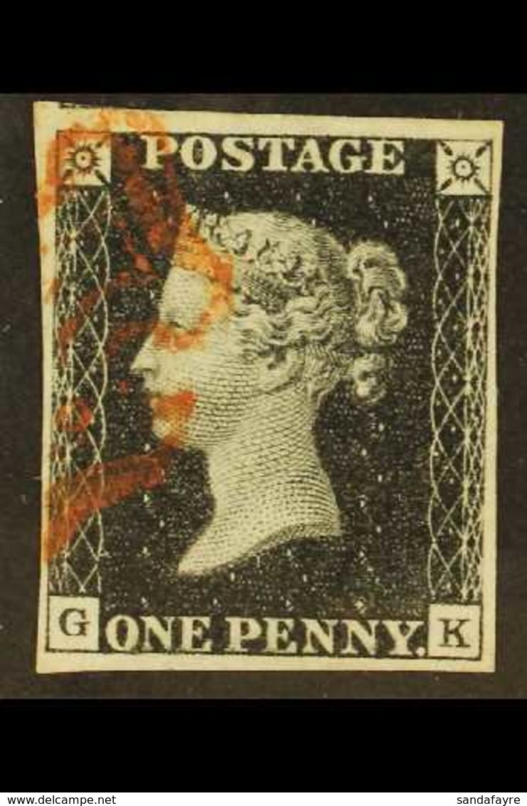 1840 1d Black 'GK' Plate 3, SG 2, Used With 4 Margins And Small Part Red MC Cancellation. For More Images, Please Visit  - Unclassified