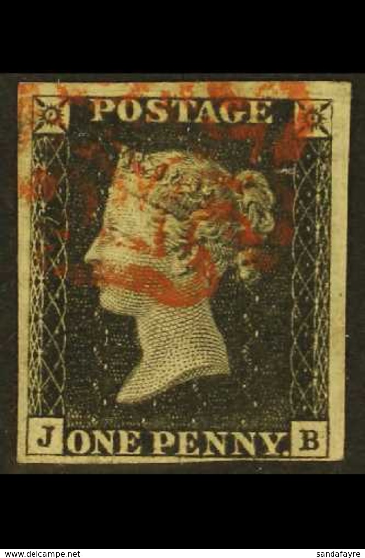 1840 1d Black 'JB' Plate 1b With WATERMARK INVERTED, SG 2Wi, Used With 4 Margins & Attractive Red MC Cancellation. A Bea - Zonder Classificatie