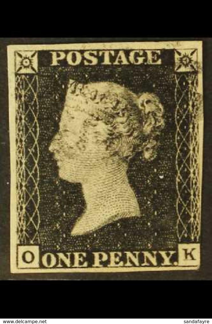 1840 1d Black, Plate 9, SG 2, Check Letters O - K, Used With 3 Clear Margins, Just Brushing At Right Lower Corner & Very - Zonder Classificatie