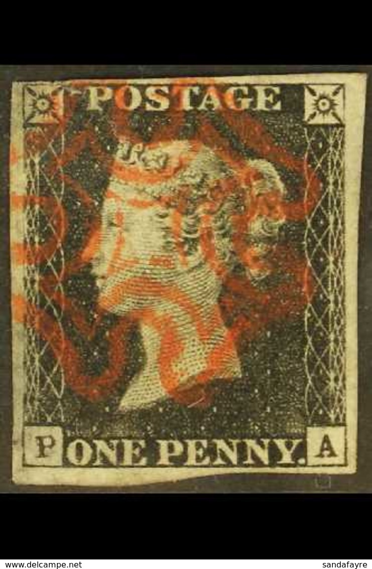1840 1d Black 'PA' Plate 4 With Double Letter "P", SG Spec AS23b, Used With Nice Clear Red Maltese Cross Postmark, Four  - Ohne Zuordnung