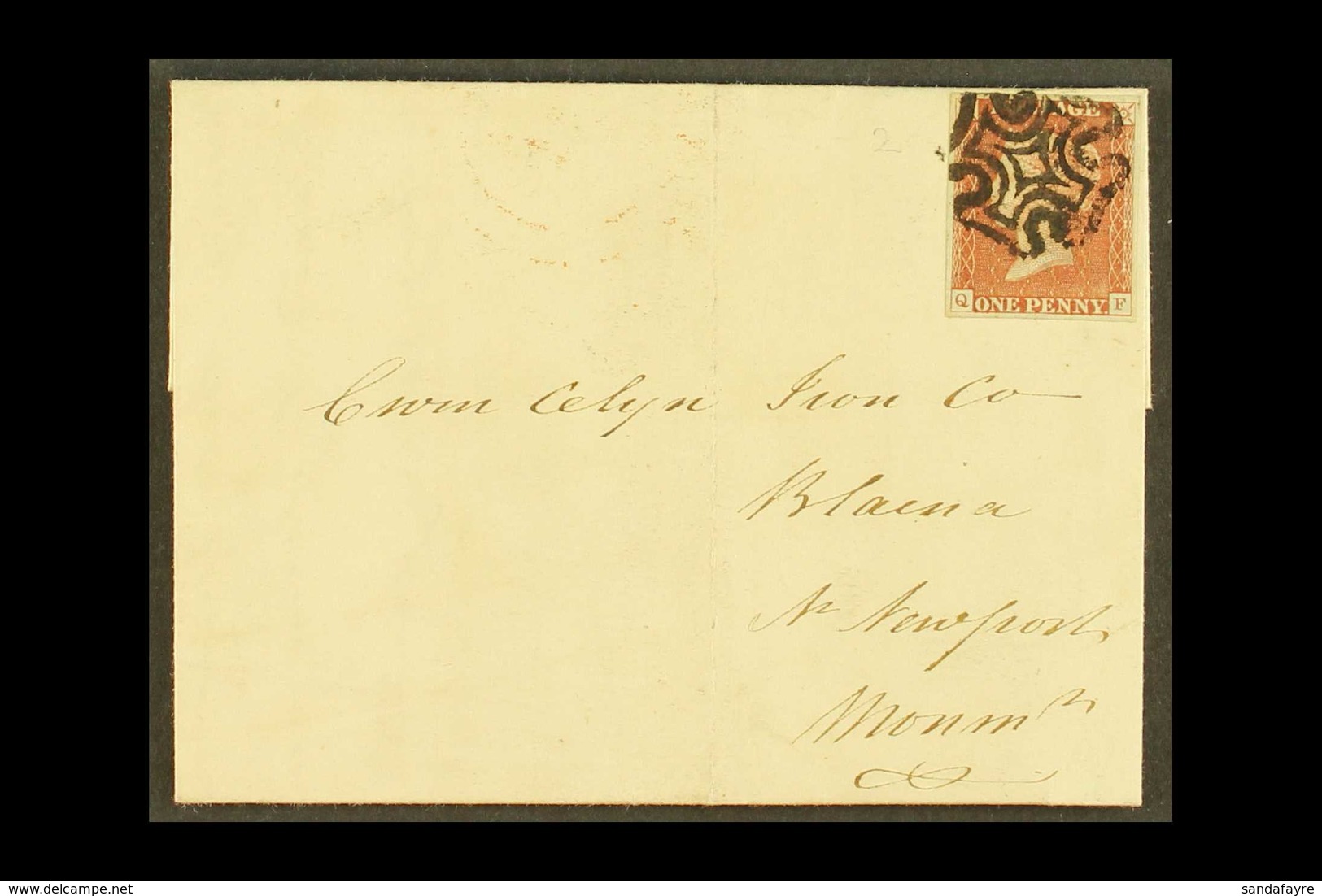 1841 (10 Jun) EL From Bristol To Newport, Monmouth Bearing 1d Red- Brown 'QF' From BLACK PLATE 2 With 4 Margins Tied By  - Andere & Zonder Classificatie