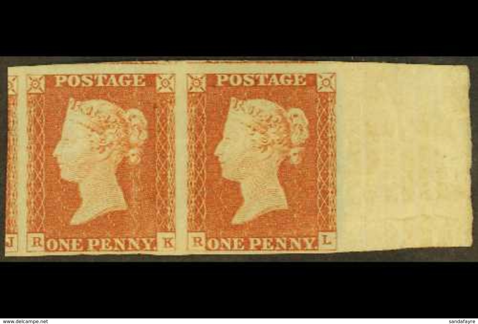 1841 1d Red- Brown 'RK - RL' PAIR (SG 8) Mint Large Part OG With 4 Large Margins Including Full Sheet Selvage At Right.  - Andere & Zonder Classificatie