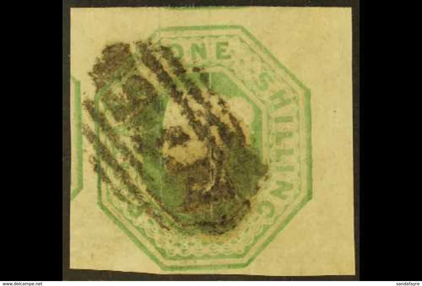 1847-54 1s Pale Green Embossed, SG 54, Used With 4 Large / Vast Margins. An Eye-catching Item. For More Images, Please V - Andere & Zonder Classificatie