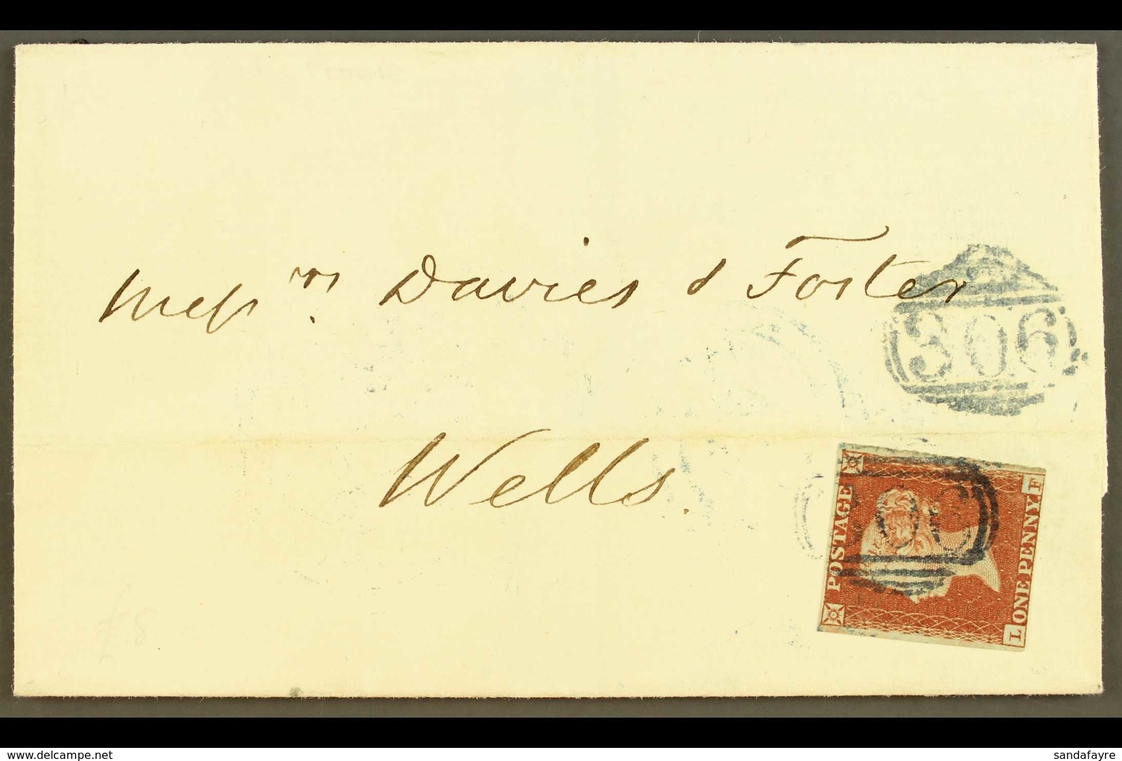 1852 (10 Jul) EL From Frome To Wells Bearing 1d Red Imperf (3 Margins) Tied By Frome Numeral In A Distinctive BLUE-BLACK - Andere & Zonder Classificatie