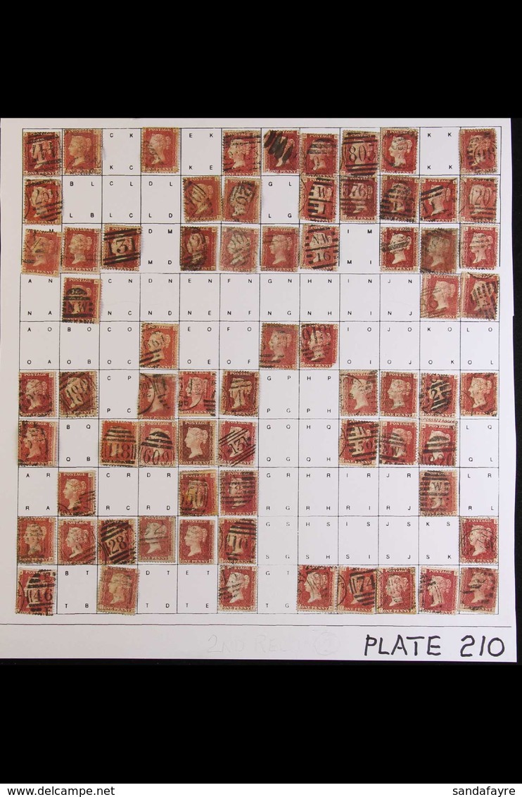 1864-79 PENNY RED PARTIAL PLATE RECONSTRUCTION PLATE 210 - A Partly Complete Used Reconstruction With 142 Of The 240 Che - Altri & Non Classificati