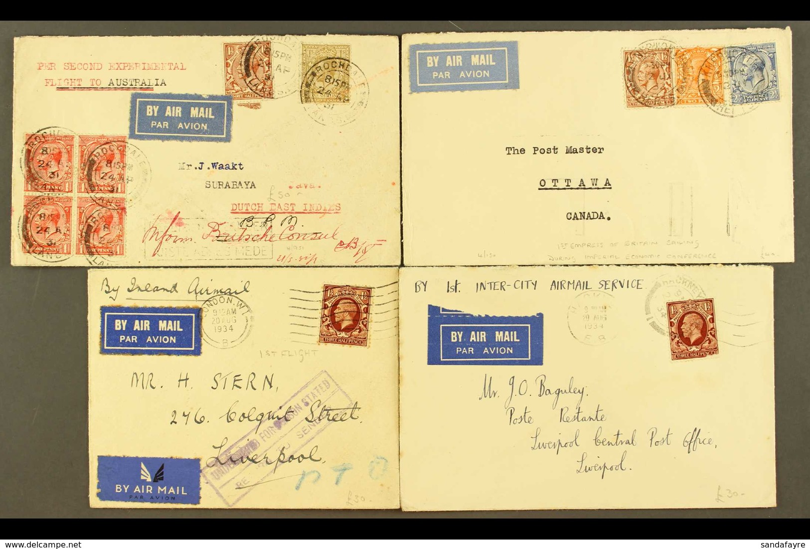 1931-1934 FLIGHT COVERS. Interesting Group Of Airmail Covers, Comprising 1931 (24 Apr) Cover To Java By The Second Exper - Non Classificati