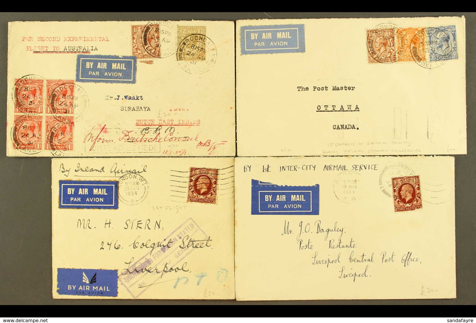 1931-1934 FLIGHT COVERS. Interesting Group Of Airmail Covers, Comprising 1931 (24 Apr) Cover To Java By The Second Exper - Unclassified