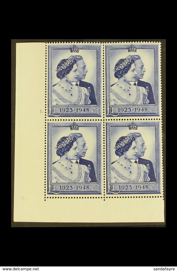 1948 £1 Royal Silver Wedding (SG 494) CORNER CYLINDER BLOCK OF FOUR Never Hinged Mint, One Tone Spot In Margin Otherwise - Andere & Zonder Classificatie